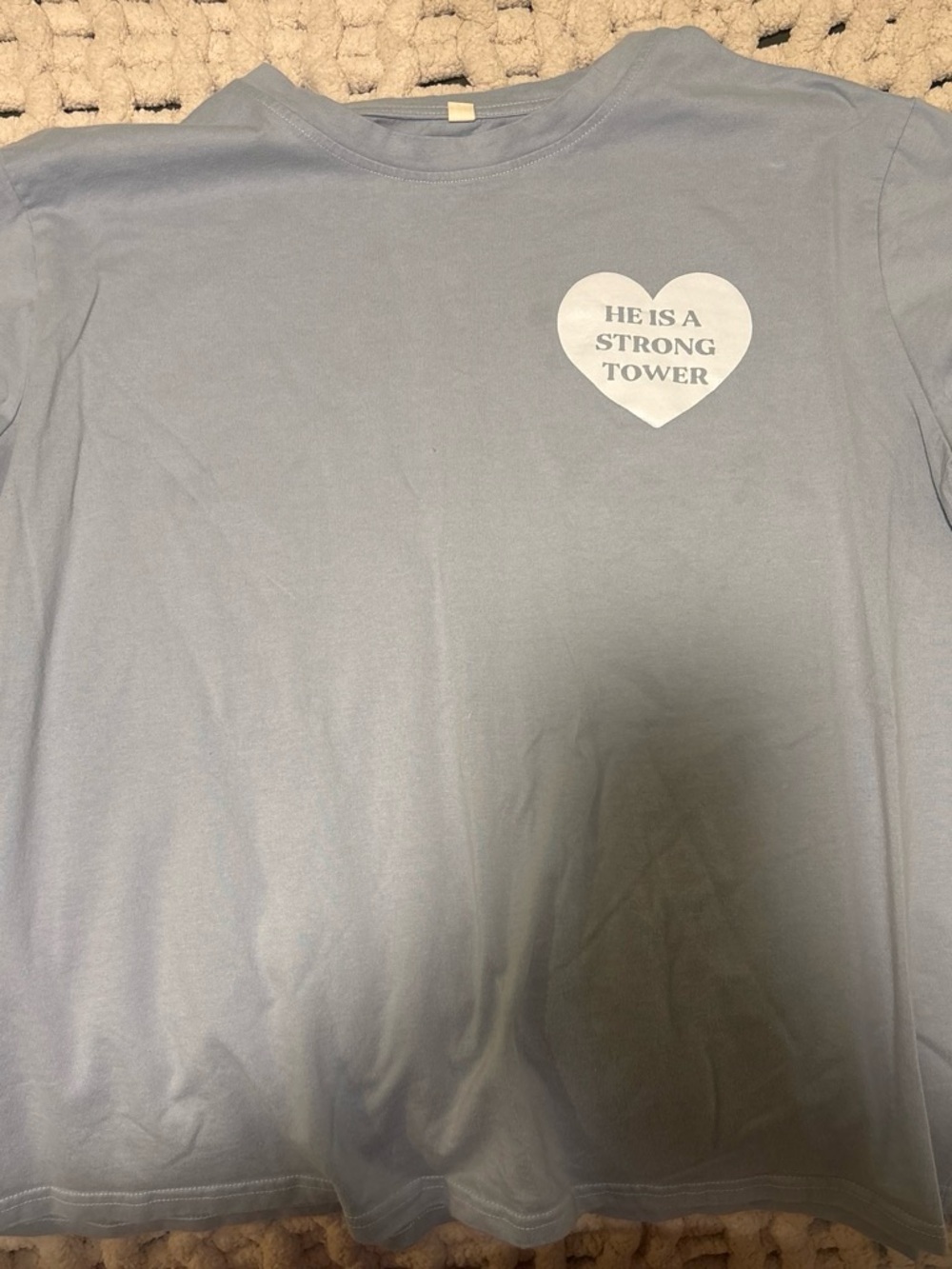 Light Blue Short Sleeve Tee with Heart Graphic
